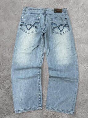 Vintage Y2K Southpole Jeans Baggy Wide Leg Embroidered Faded Denim